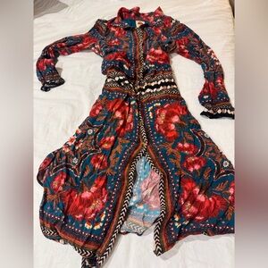 FARM Rio Vibrant Red and Blue Long Sleeve Shirt Dress